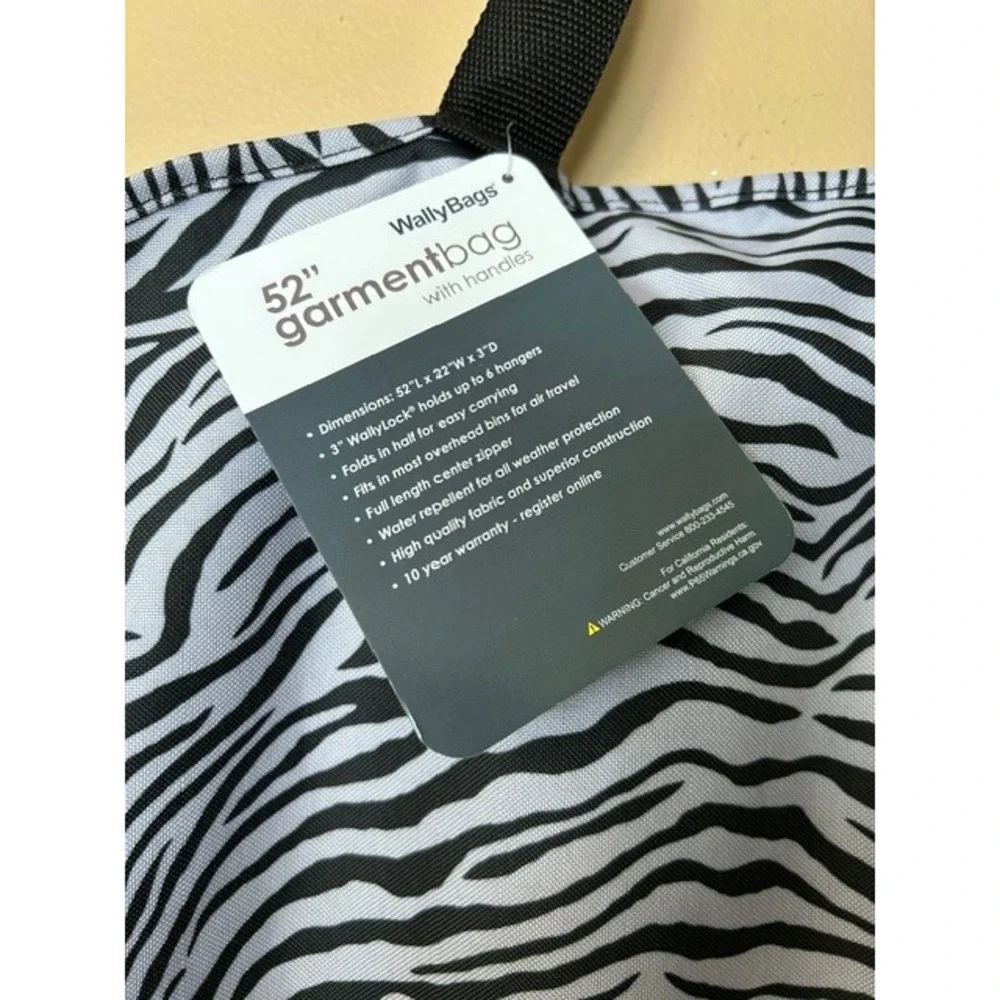 WallyBags 52 Inch Garment Bag Zebra Print Travel Suit Cover with Handles NEW
